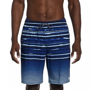 Nike Men's XXL Navy Blue Fade Striped Breaker 9"  Swim Trunks w/lining NWT